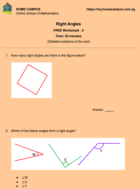 Free PDF Worksheets on Right Angles - Home Campus